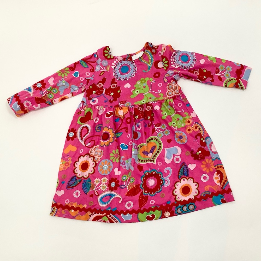 Hannah Andersson Dress Girls 3T 90 Pink Floral Colorful Long Sleeves